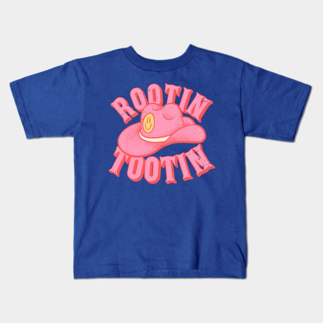 Rootin Tootin | Cowboy Hat Pink Cowgirl Hat Smiley Face Cheer Saying Quote Kids T-Shirt by anycolordesigns